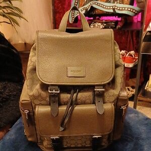 Coach Khaki Green Signature Backpack